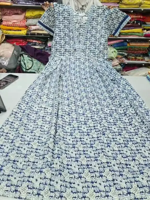 Premium Cotton Frock Style Nighty with Adjustable Rope & Side Pocket |NT3643